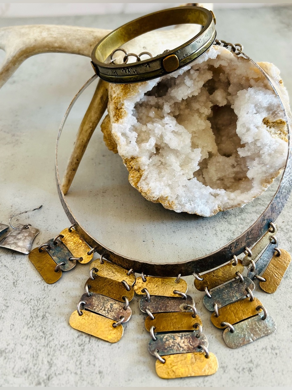 Marjorie Baer San Francisco Brutalist Collar Necklace Bracelet and Earrings Set - Picture 16 of 16